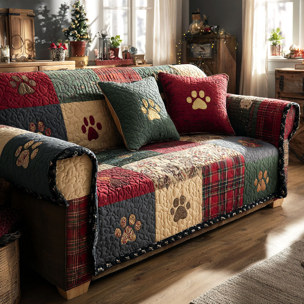 Festive Paw Quilted Sofa Cover NCU0TV872