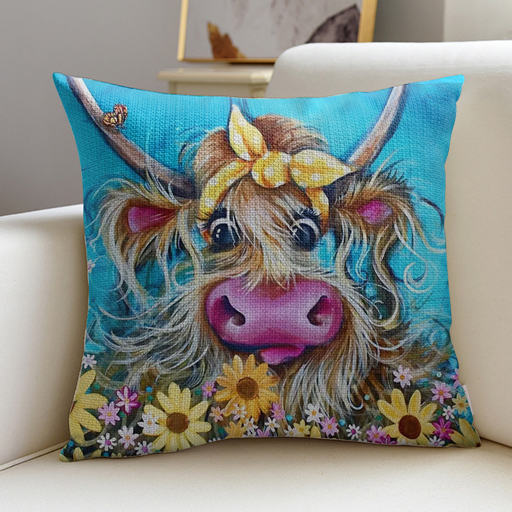 11CT Stamped Cross Stitch Pillow Case Alpine Yak (45*45CM) gift Embroidery Stamped Counted