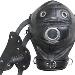 pornhint Pornhint Genuine Leather Bondage Mask Hood (Mouth Gag & Blindfold Restraints)