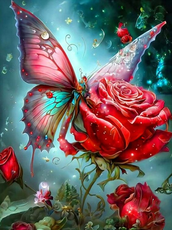  Butterfly And Rose 40*55CM (Canvas)AB Round Drill Diamond Painting gbfke