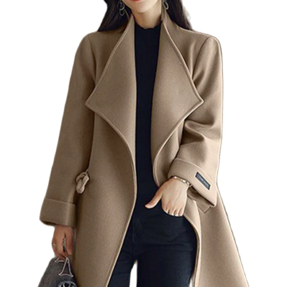 Sonicelife Autumn Winter Women Coat Fashion All-match Solid Color Woolen Coat Thick Casual Coat Ladies Outwear Loose Jacket