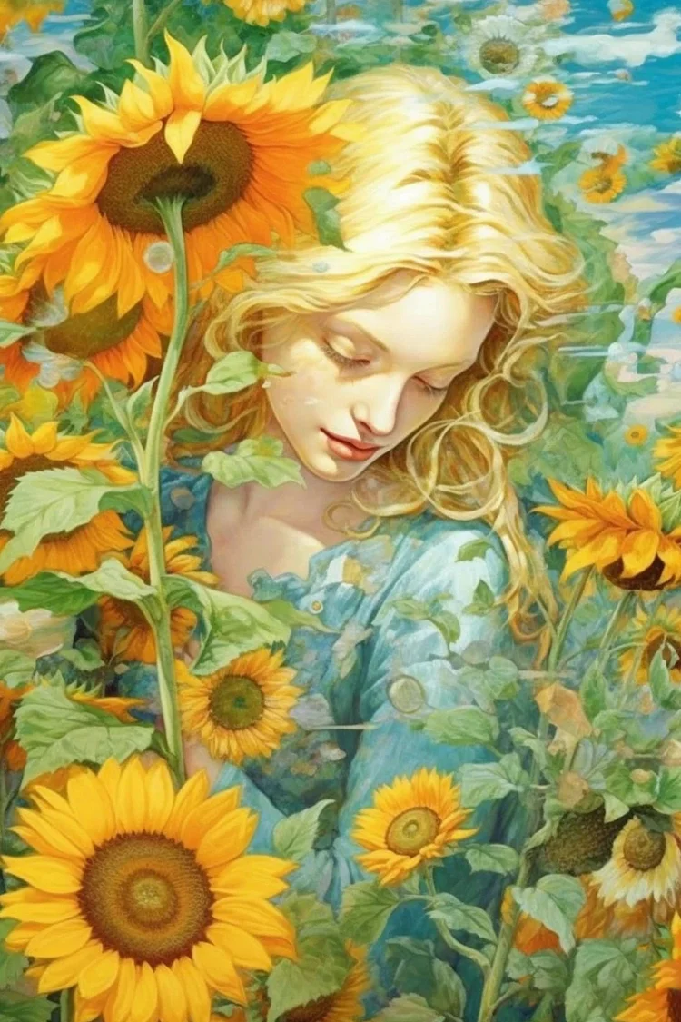 Characters And Sunflowers 40*60CM(Canvas) Full Round Drill Diamond Painting gbfke