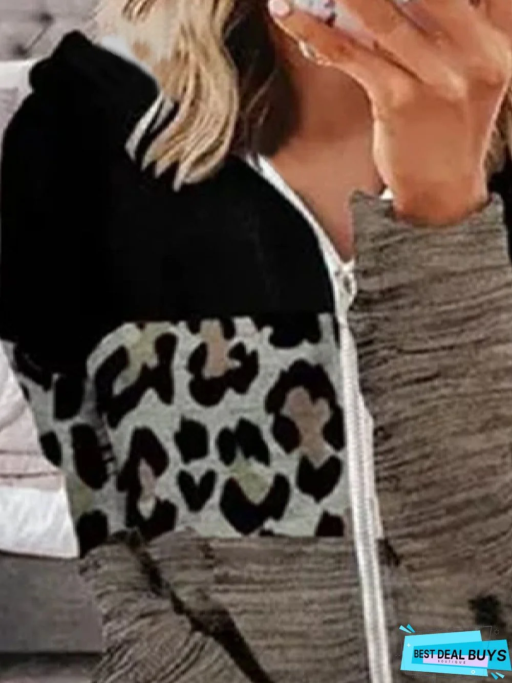 Casual Color Block Hooded Long Sleeve Tunic Sweatshirt