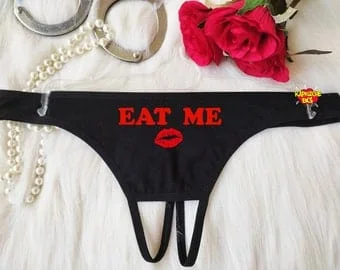 Pornhint Eat Me Crotchless Panties, Custom Personalized Thong, Naughty Lingerie , Bachelorette Gift , Gift For Girlfrend , Gift For Hot Wife