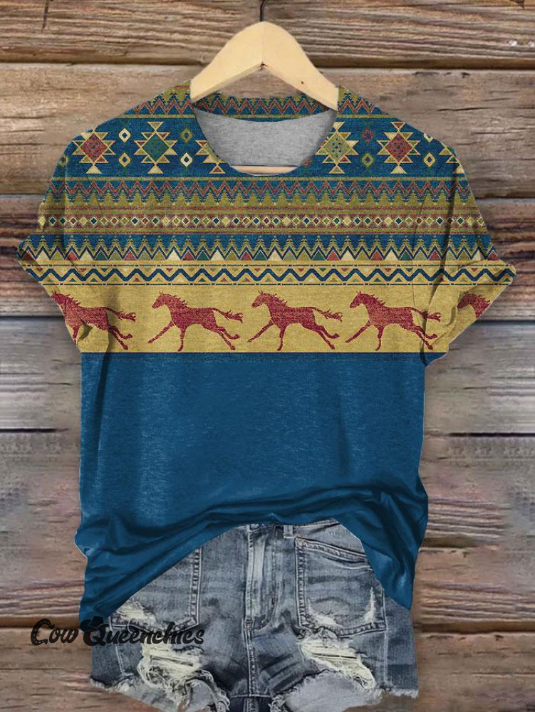 Vintage Western Print T-Shirt Multicolor / S