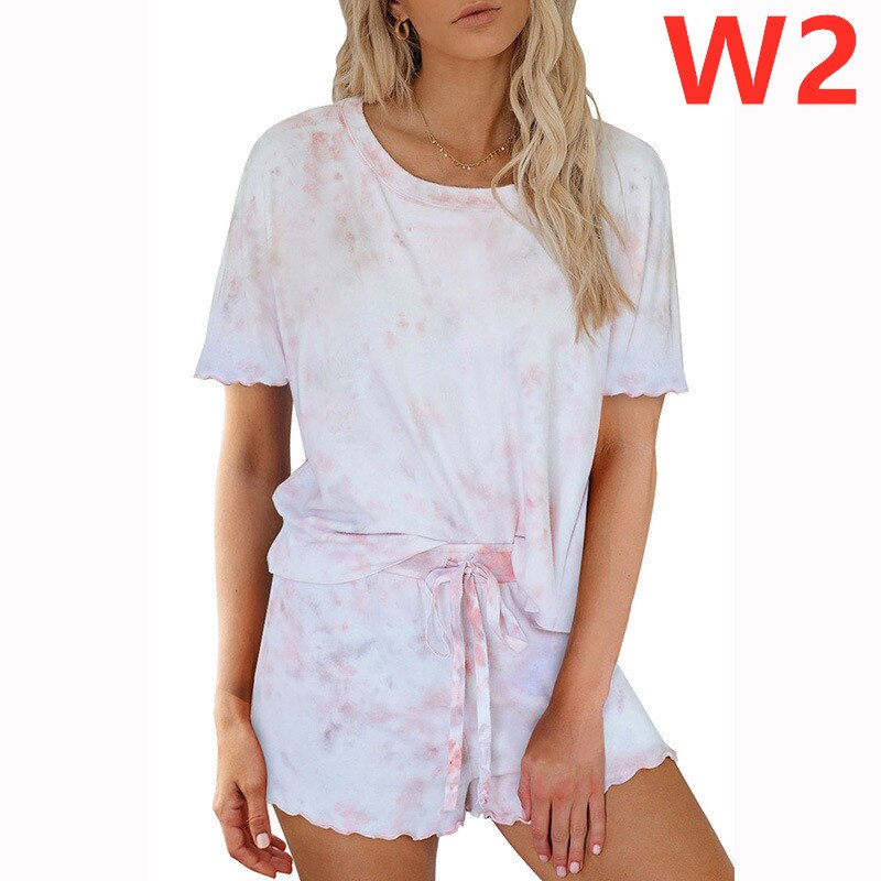 Womens Tie-dye Pajamas Set Short Sleeve Tops Shorts Loungewear Sets Plus Size S-3XL Sleepwear Loungewear Nightwear Sleepwear