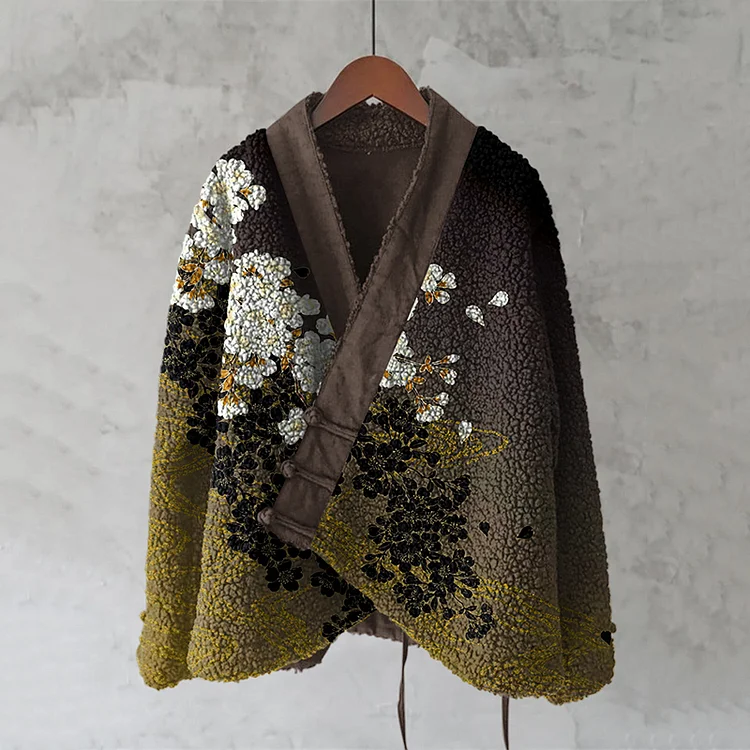 Japanese Style Flower Art Plush Cardigan