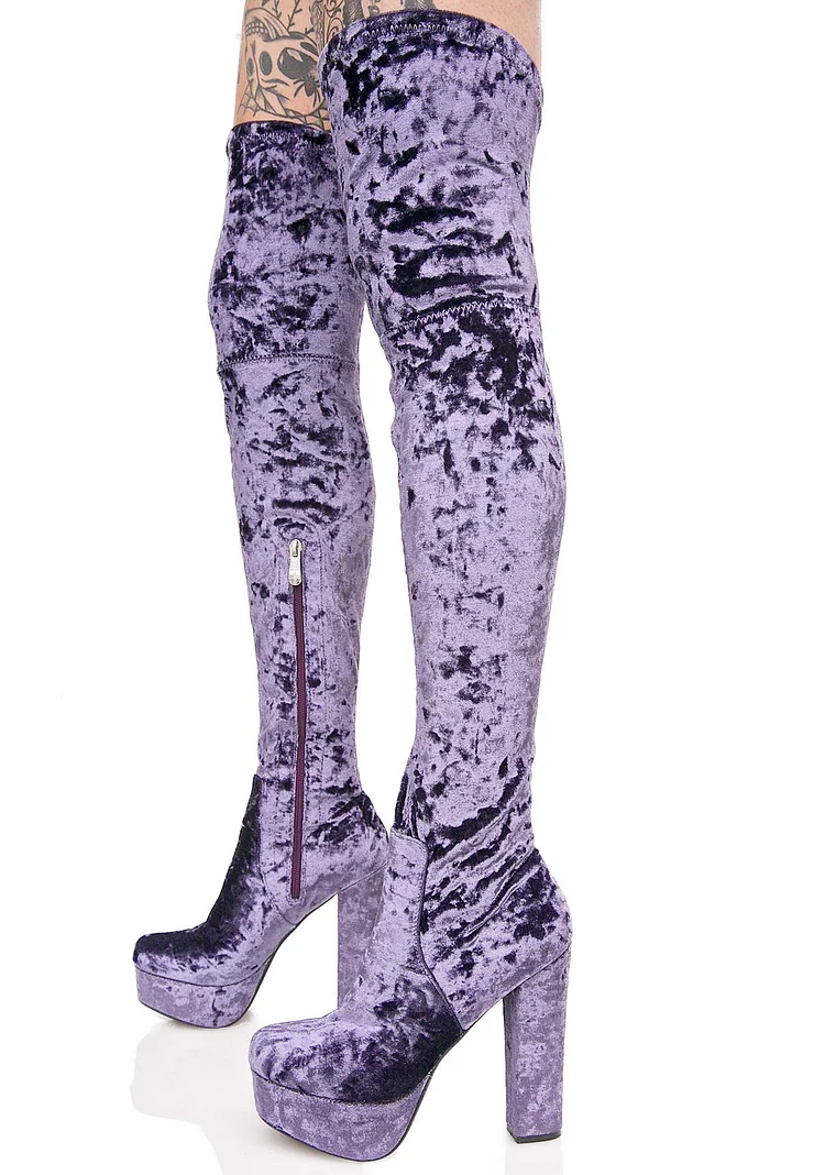 Purple Platform Boots Chunky Heel Thigh High Boots |FSJ Shoes
