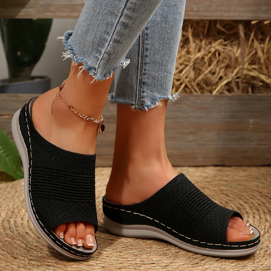 Breakj Breakj Bottom Cool Slippers Wearing Elastic Fly-Weaving Air-Breed Soft Base Casual Drag 41-43 Code