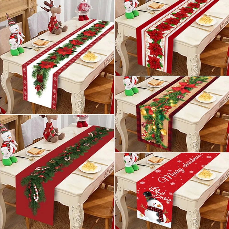 Tegooe Polyester Christmas Table Runner - Classic Poinsettia Design 35x180cm
