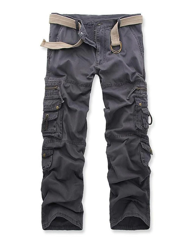 Men's Tactical Cargo Pants Multi Pocket Straight Leg Solid Colo