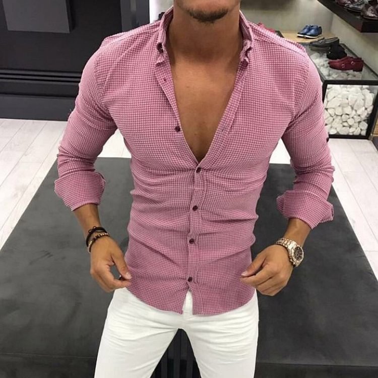 Plaid Fashion Lapel Button Single-Breasted Men's Shirt