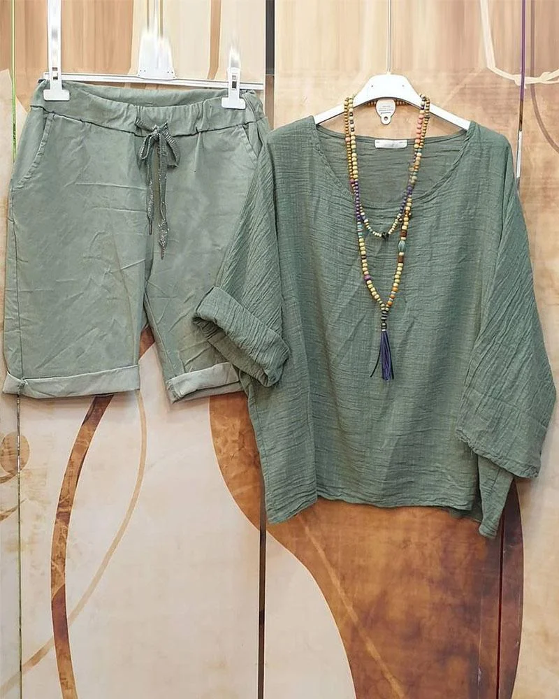 Summer Solid Color Comfortable Middle Sleeve Suit
