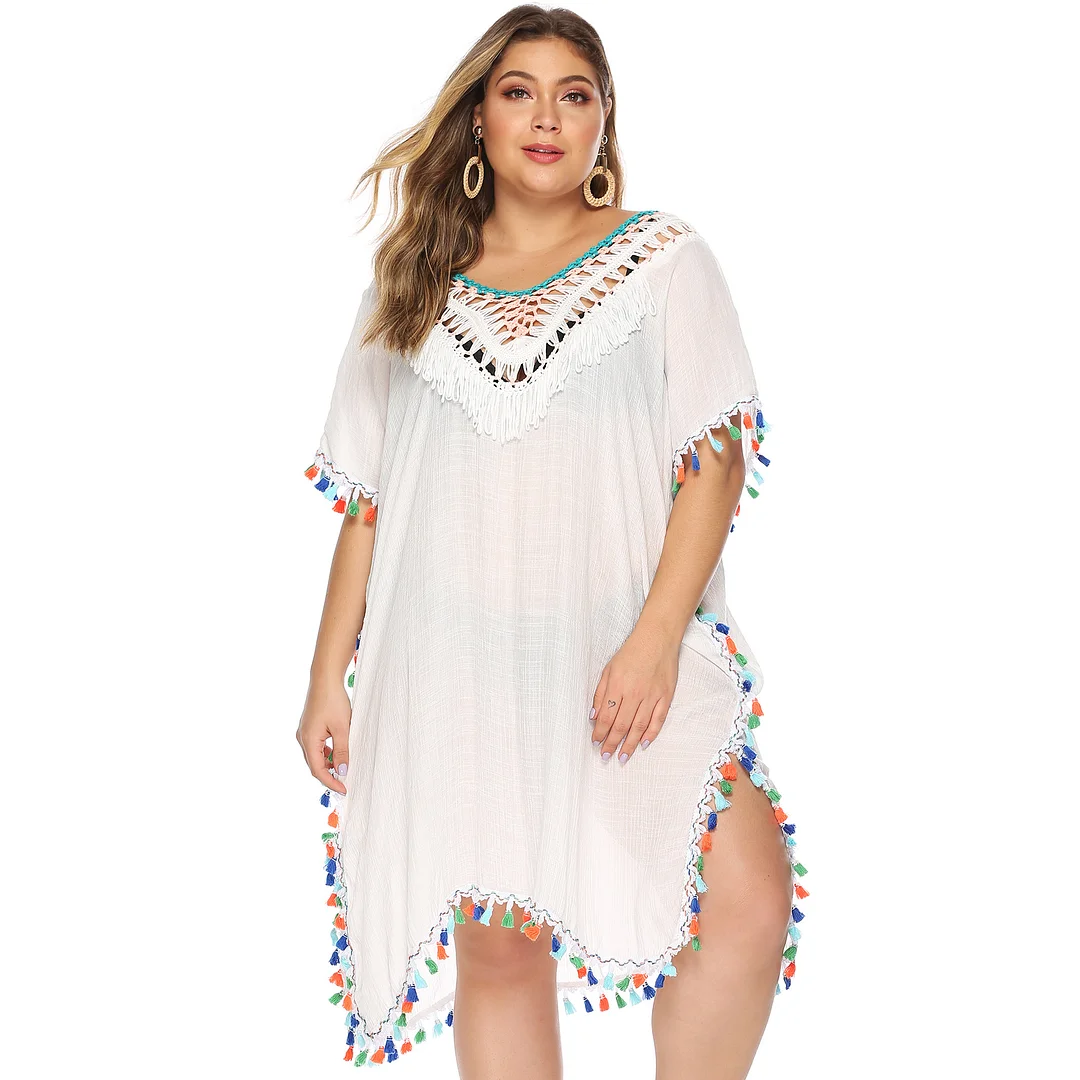 Large Size Women's Irregular Sexy Loose Large Size Beach Blouse Backless Skirt | EGEMISS