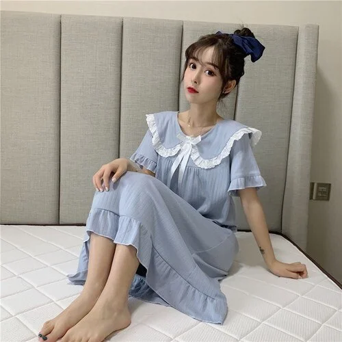 Uveng Women Kawaii Harajuku Japanese Style Peter Pan Collar Princess Loose Large Size 3XL Sleepwear Short Sleeve Summer New