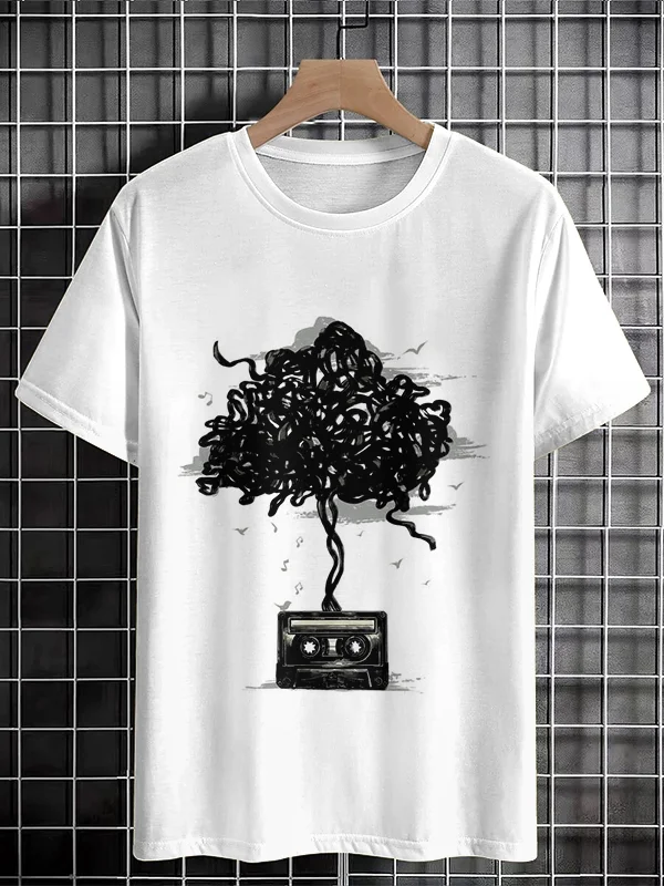 Men's Tree And Tape Graphic Print Casual T-Shirt