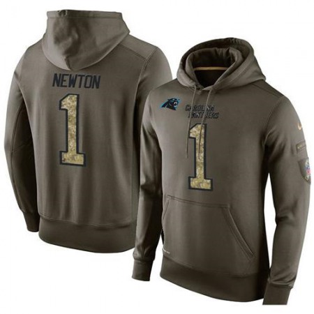 NFL Men's  Carolina Panthers #1 Cam Newton Stitched Green Olive Salute To Service KO Performance Hoodie