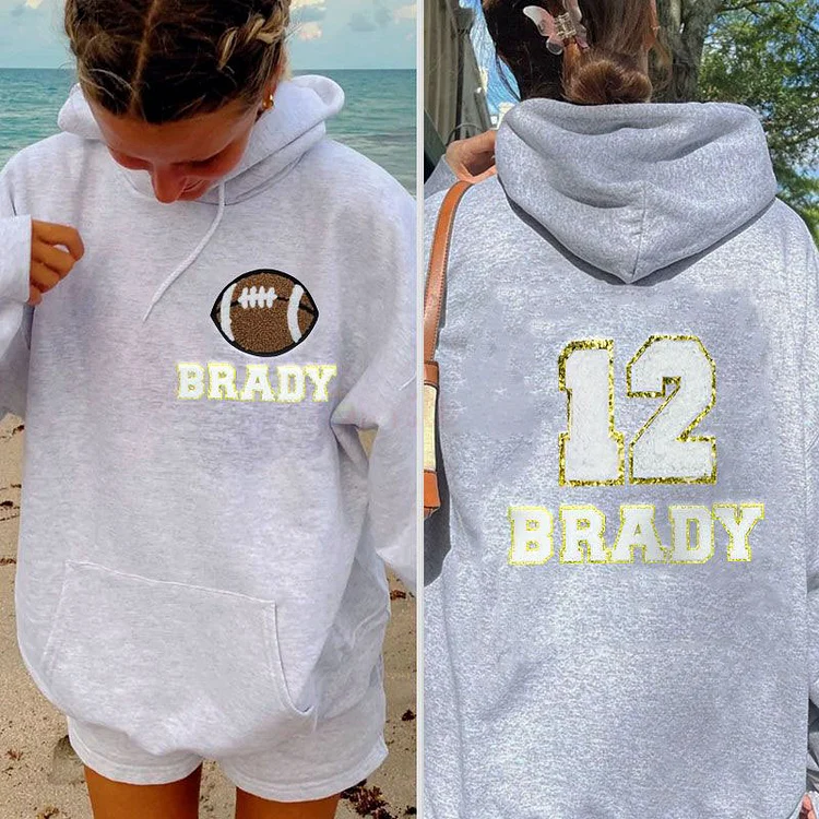 Personalized Sports Hoodie, Chenille Patch Sweatshirt with Name and Number, Game Day Hoodie