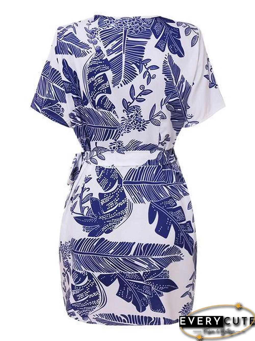 V Neck Leaves Printed Lace-Up Short Romper