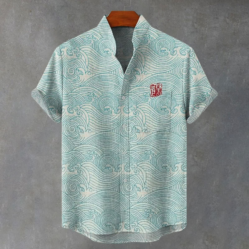 Japanese Wave Art Print Casual Shirt  artssus