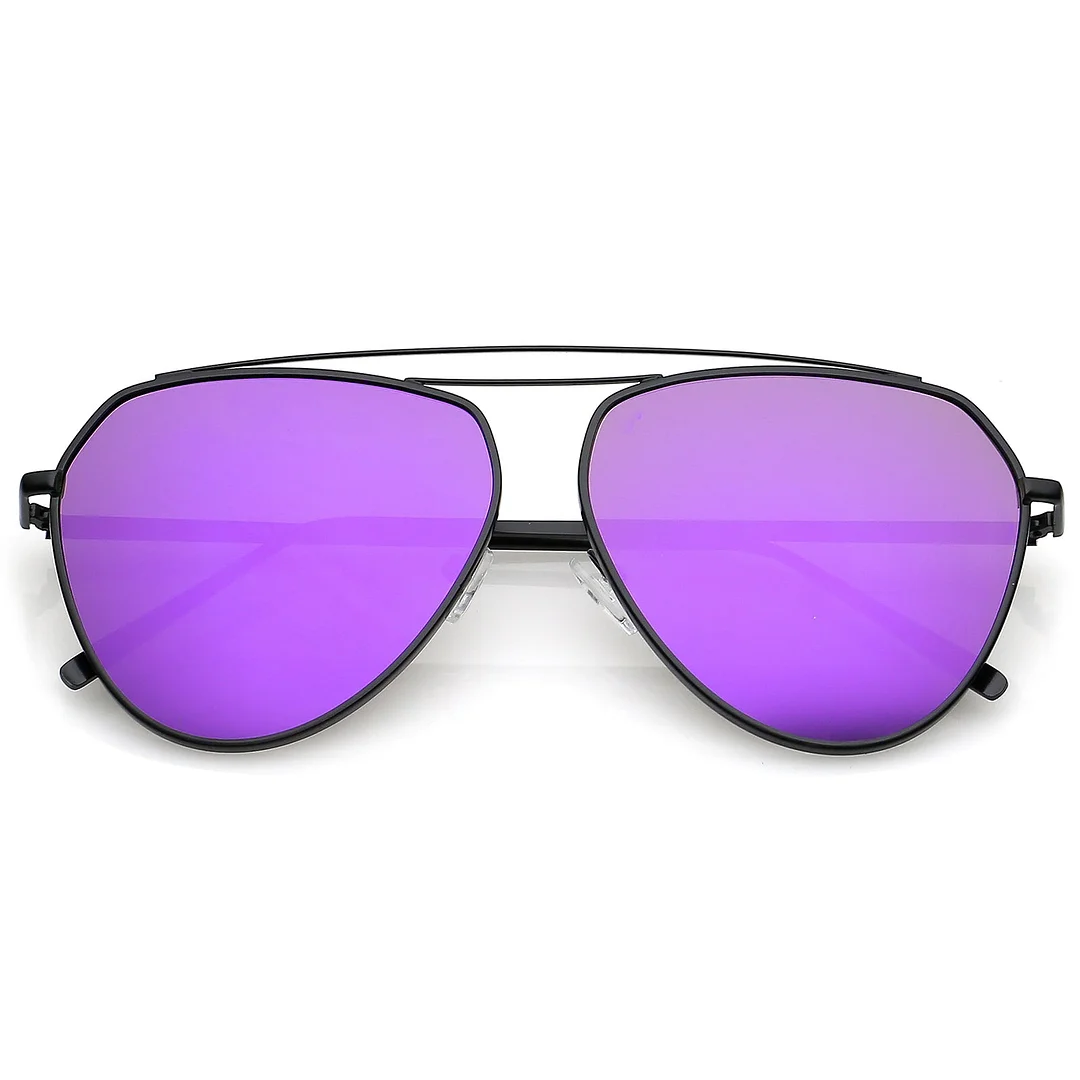 Oversize Metal Aviator glasses Curved Crossbar Colored Mirror Flat Lens 59mm