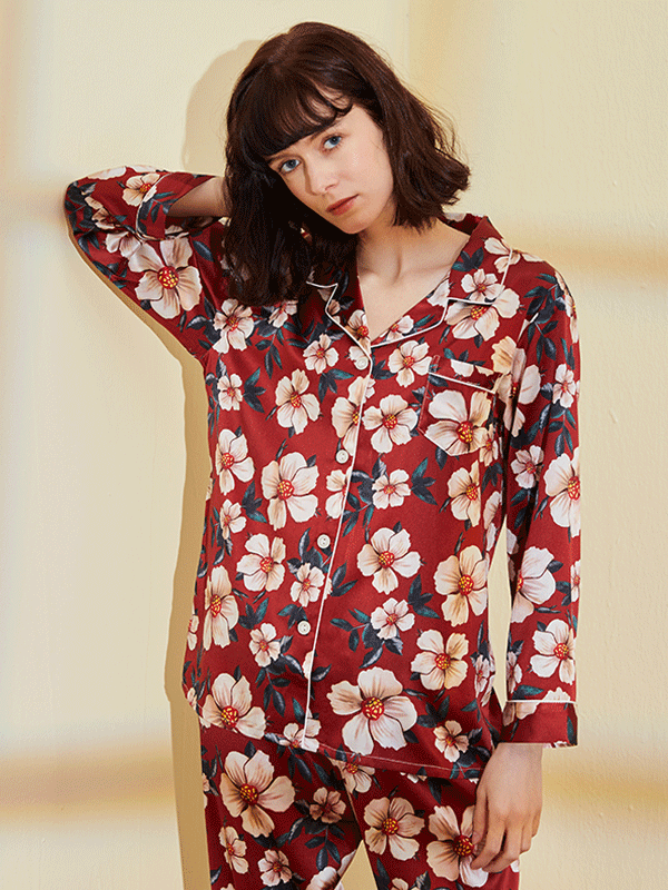 Baby Sunflower Printed Silk Pajamas Set For Women-Luxury Silk Life