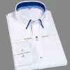 Pure cotton no-iron fashion casual patchwork white shirt