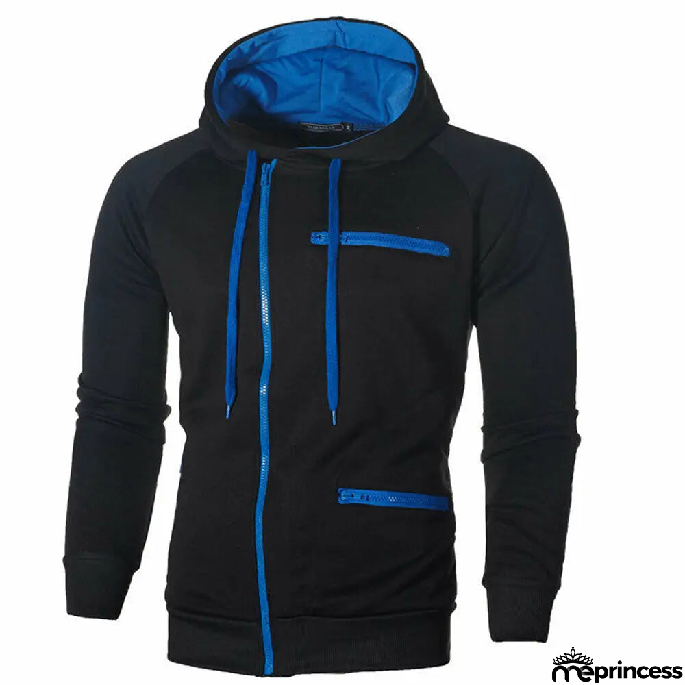 Men's Polyester Long Sleeves Zipper Closure Solid Pattern Jacket