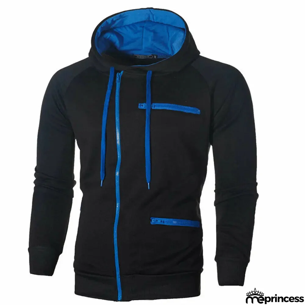 Men's Polyester Long Sleeves Zipper Closure Solid Pattern Jacket