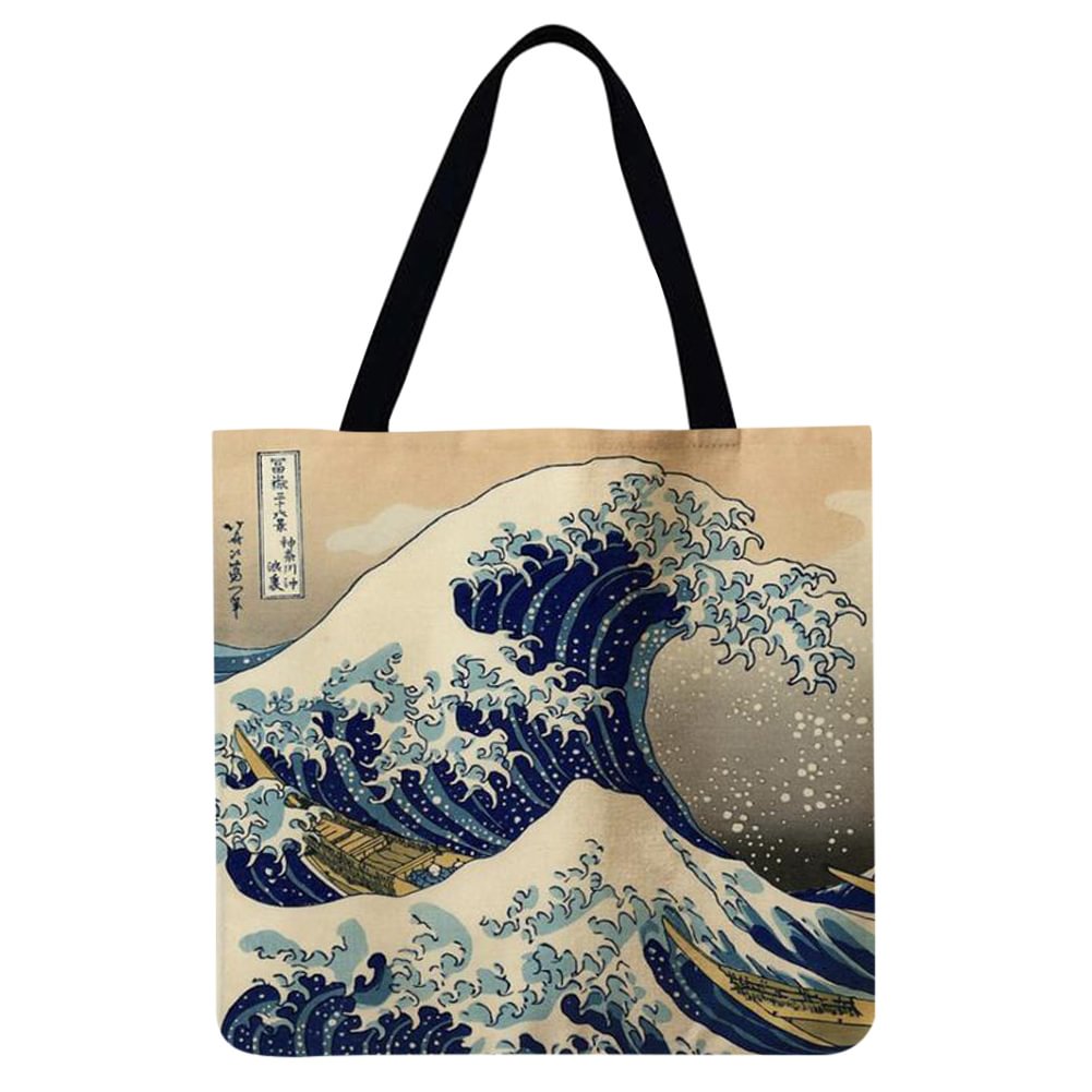 Linen tote bag-Waves