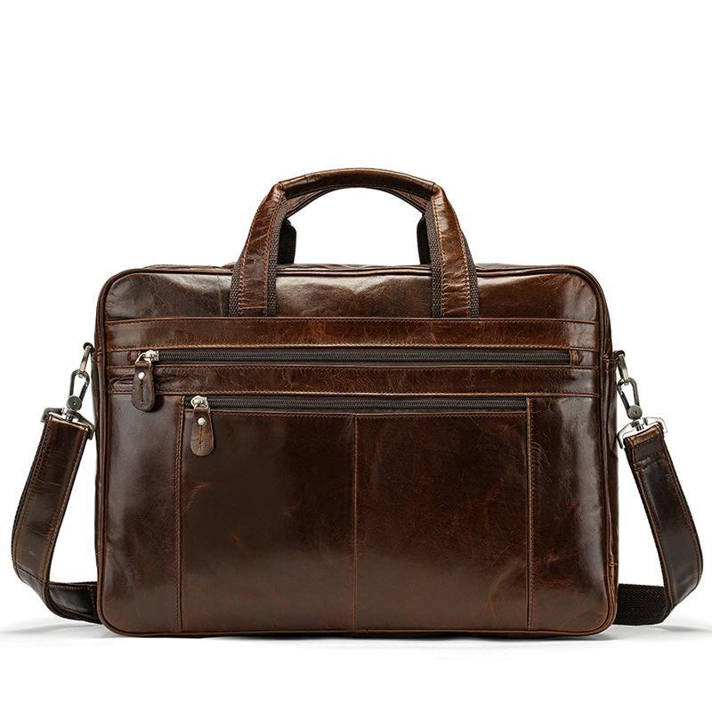 Classic Briefcase Leather Men's Portable 17 Inch Computer Bag Travel Bag