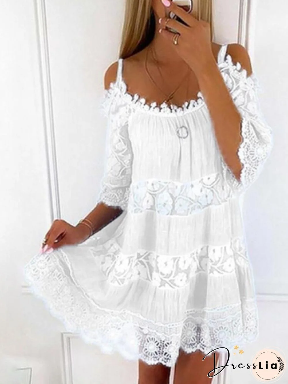 Elegant Embroidered Mini Dress Summer Women Fashion Half Sleeve O Neck Strap Off Shoulder Dress Casual Loose Solid Ladies Dress