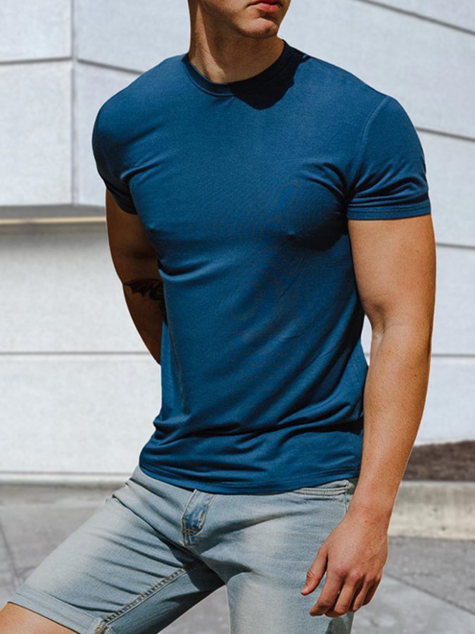 Men's Muscle Solid Short-sleeve Top
