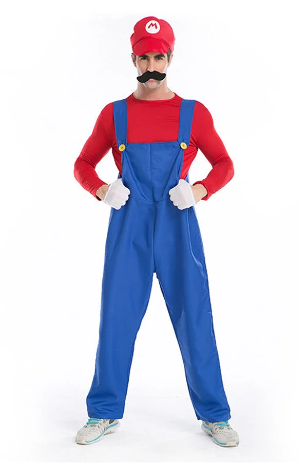 Cute Festival Cosplay Unisex Mario Halloween Costume Red-elleschic
