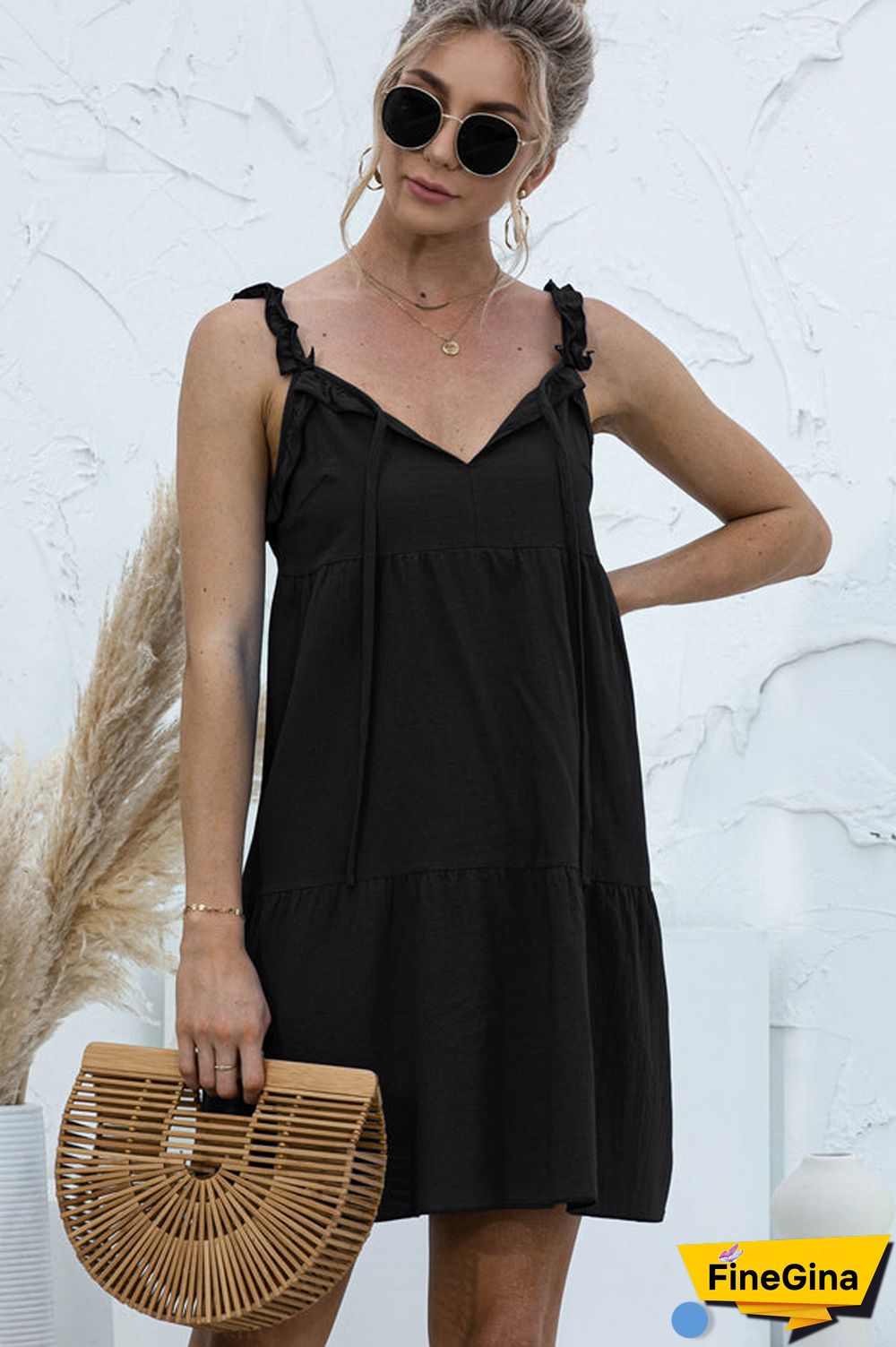 Fashion Solid Color V Neck Casual Mini Dress