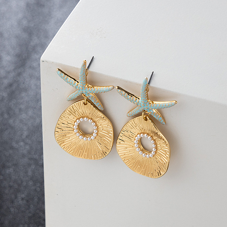 Simple Starfish Blue Earrings