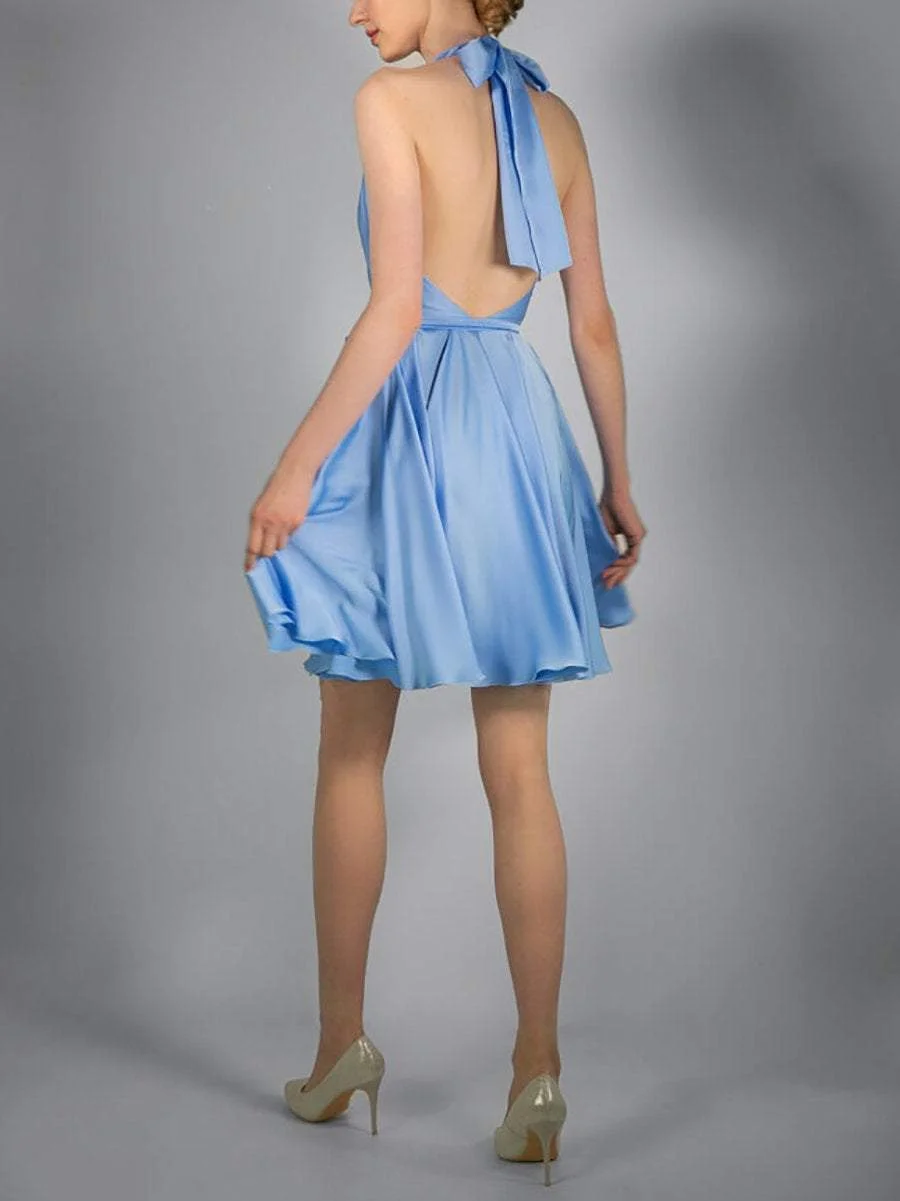 Solid halterneck backless mini dress