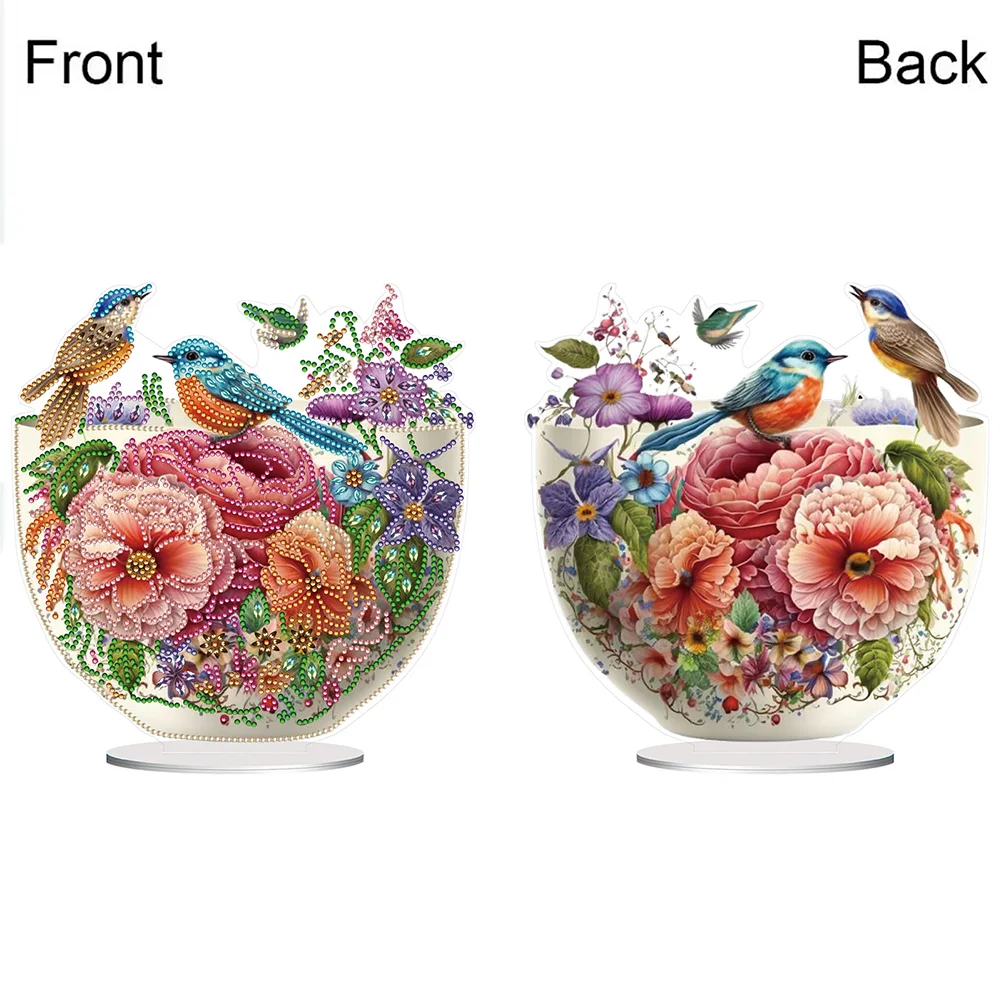 5D DIY Artistic Flower Bird Acrylic Special Shaped Desktop Diamond Art Kit for Desktop Decor