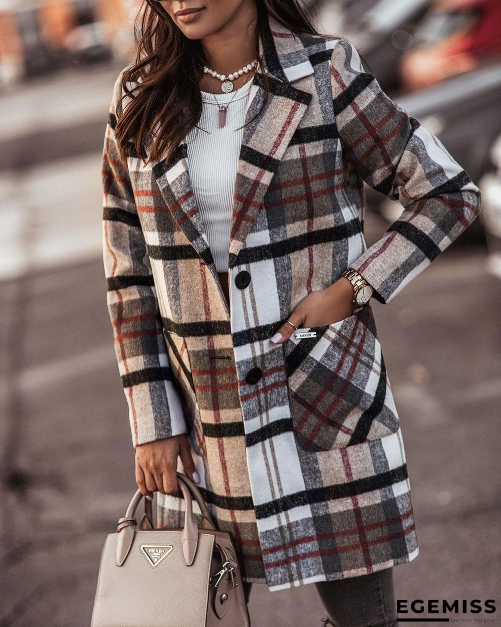 Casual Loose Plaid Woolen Cardigan Coat | EGEMISS