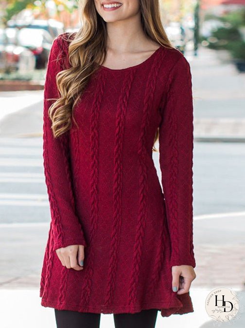 Dresses Round Neck Long Sleeve Sweater Mini Dress for Women