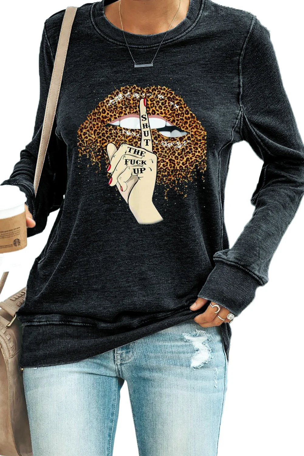 Leopard Lip Black Sweatshirt