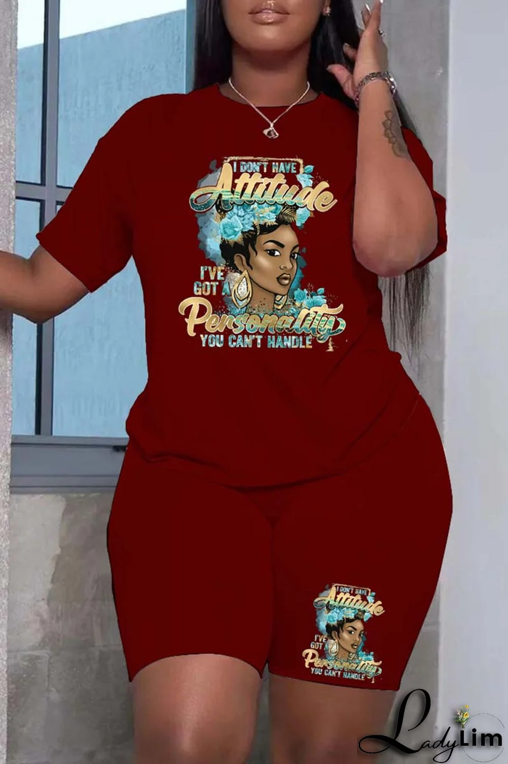 Black Fashion Casual Print Patchwork O Neck Short Sleeve Plus Size Two Pieces