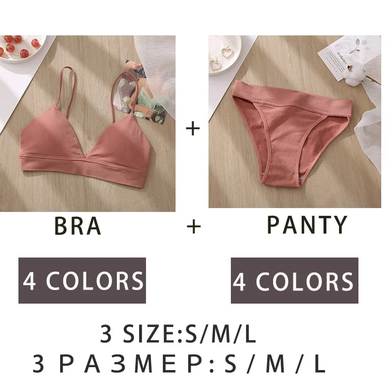 Sexy V-Neck Women Bra Set Seamless Intimates Lingerie Wireless Bra And Panty Matching Set Brassiere Set Tank Crop Top Underwear