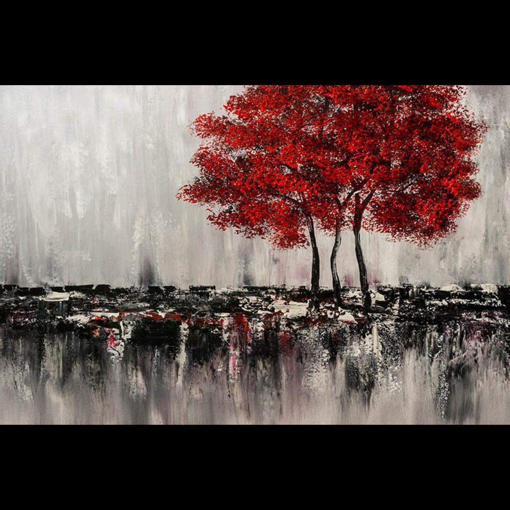 RED TREES ABSTRACT LANDSCAPE CANVAS