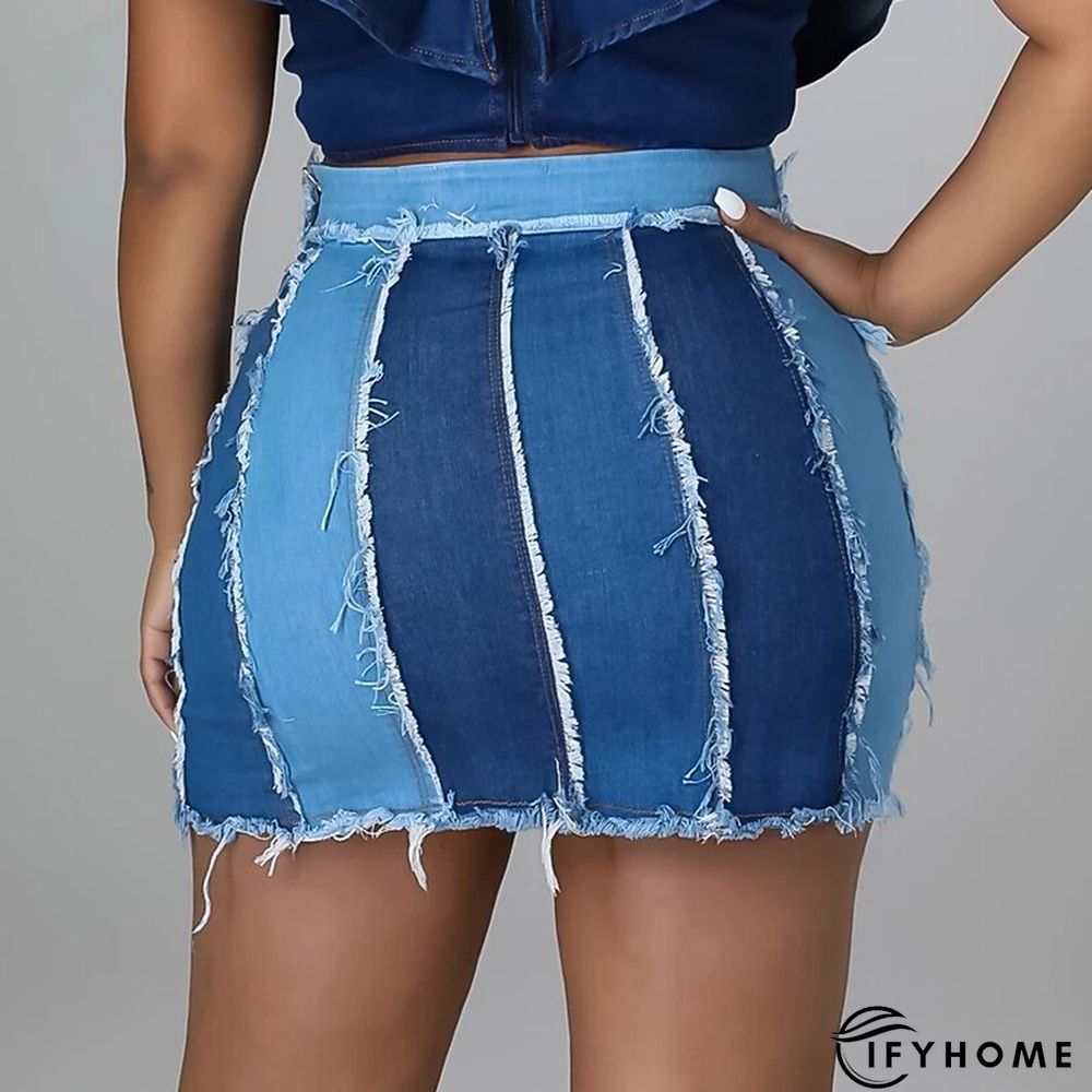 Women's Skirt Bodycon Mini Denim Blue Skirts Autumn / Fall Patchwork Streetwear Carnival Homecoming S M L | IFYHOME