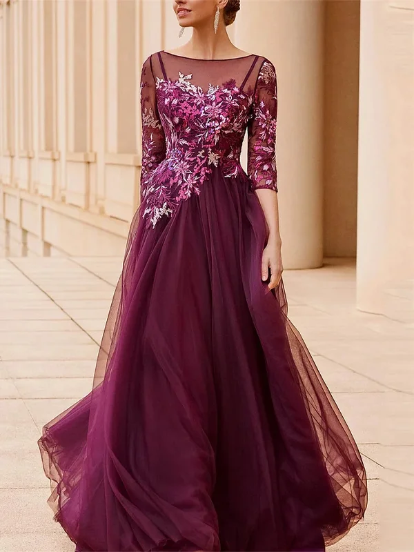 Women's Solid Color Embroidery Prom Dress