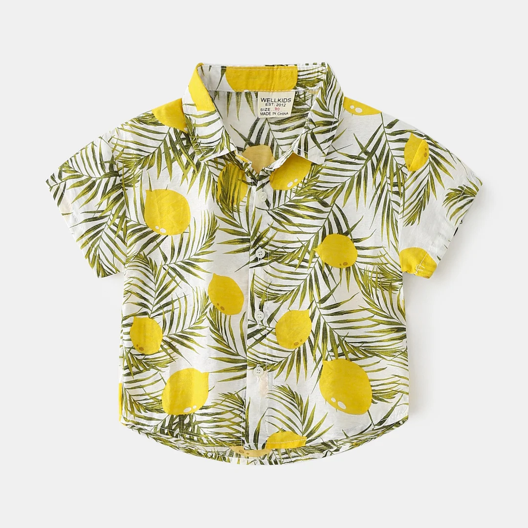 2-7T Toddler Kid Baby Boy Girls Clothes Short Sleeve Floral Shirt Boho Beach Print Party Gentleman Summer Vacation Boys Shirt