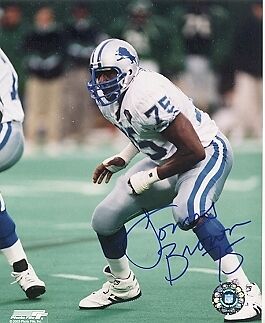 LOMAS BROWN DETROIT LIONS ACTION SIGNED 8x10