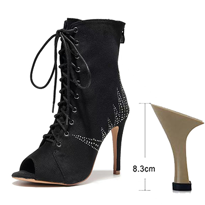 VCshoes Woman Black Flannel Latin Dance Boots Women Open Toe Stiletto Bootie Ladies Rhinestone Jazz Ballroom Dancing Shoes