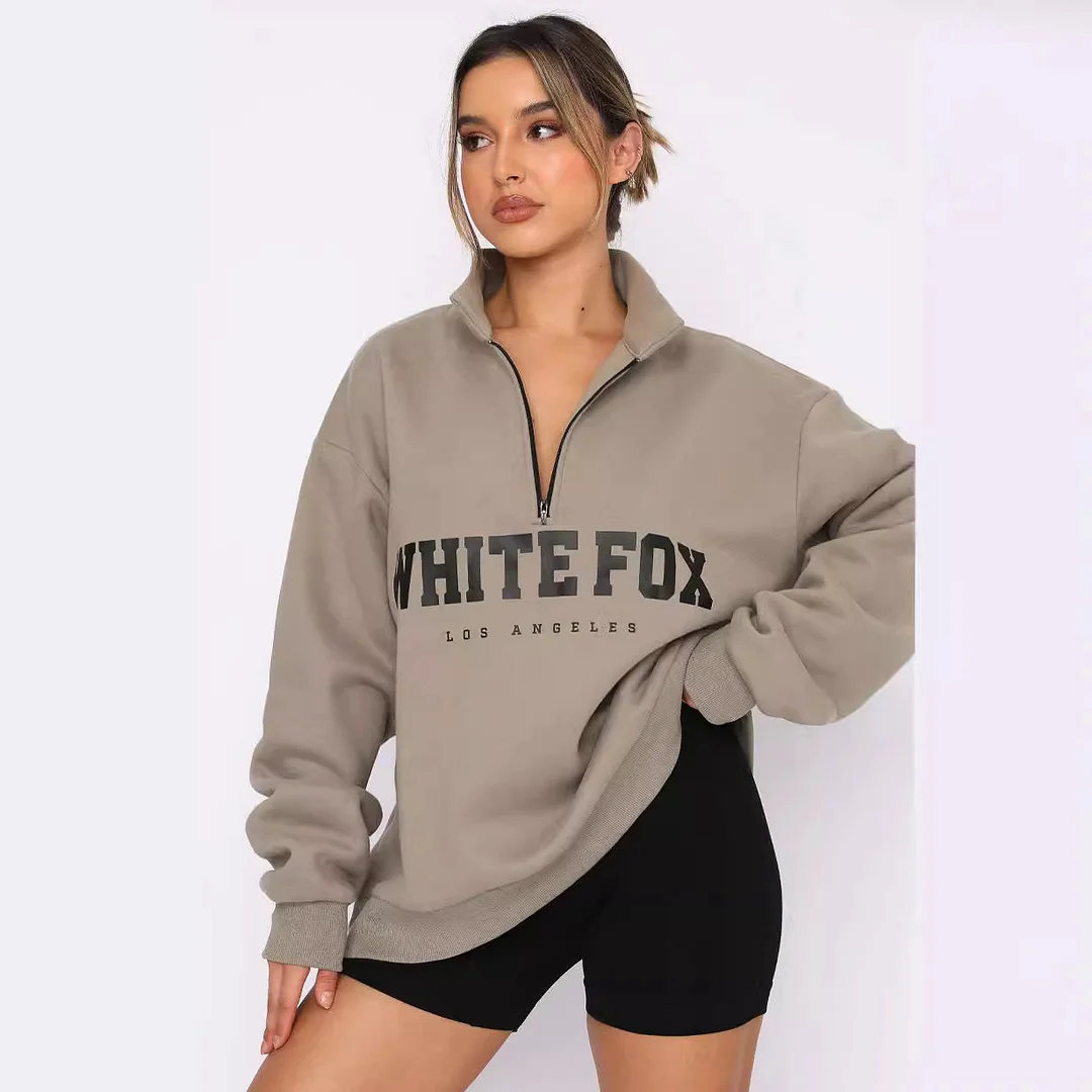 Nigikala Nigikala Autumn And Winter New Leisure Half-Necked Zipper Print Long-Sleeved Jacket